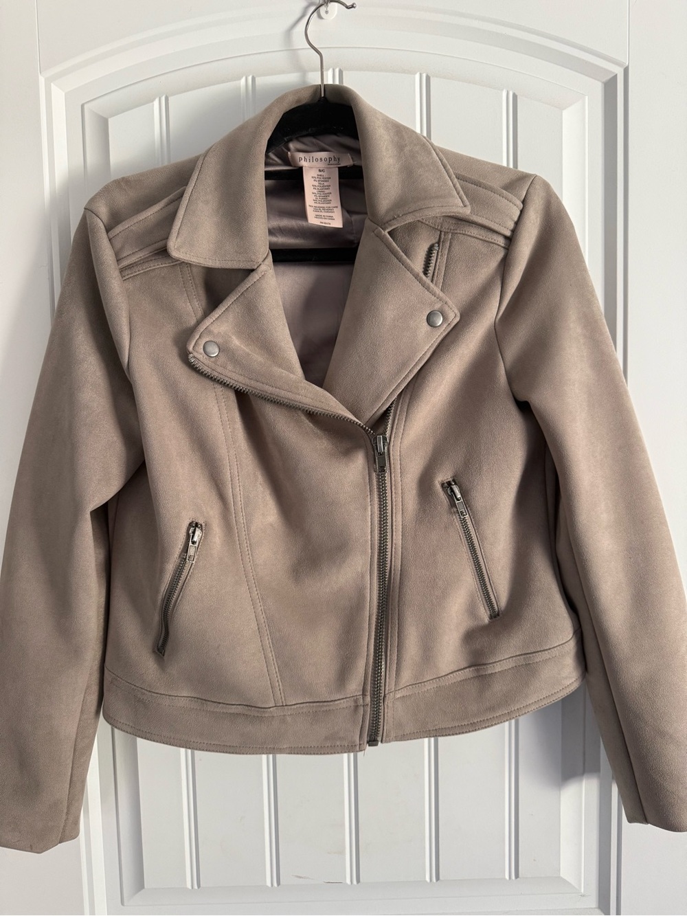 Philosophy Taupe Suede-Style Moto Jacket